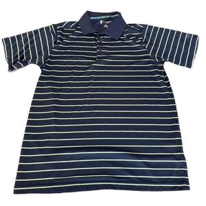 St. Andrews of Scotland Polo Golf Shirt Navy Blue & Green Striped Size Medium